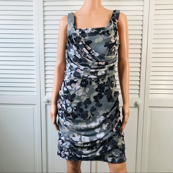 EXPRESS Light Gray Floral Ruched Sleeveless Mini Dress Size 12